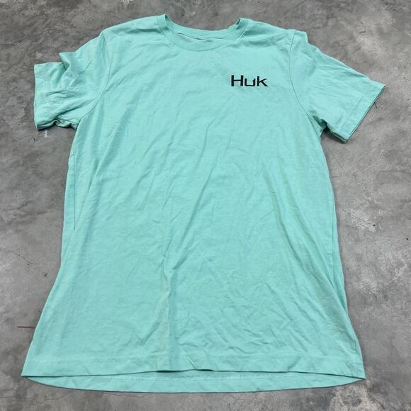Huk Fishing Performance Crew Short Sleeve Shirt Men's Size Large Blue Green - Picture 2 of 6